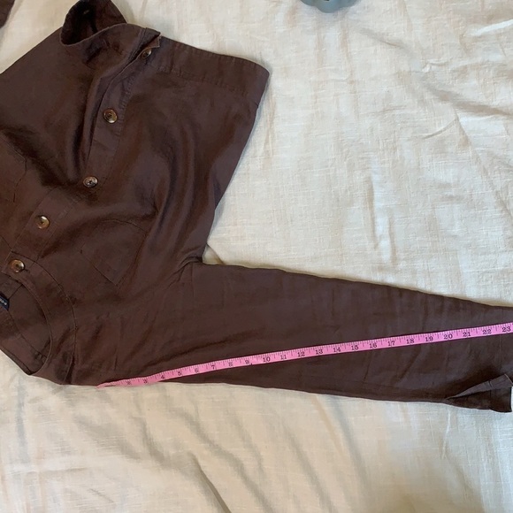 Chocolate brown linen cropped button down top light jacket - Picture 8 of 8